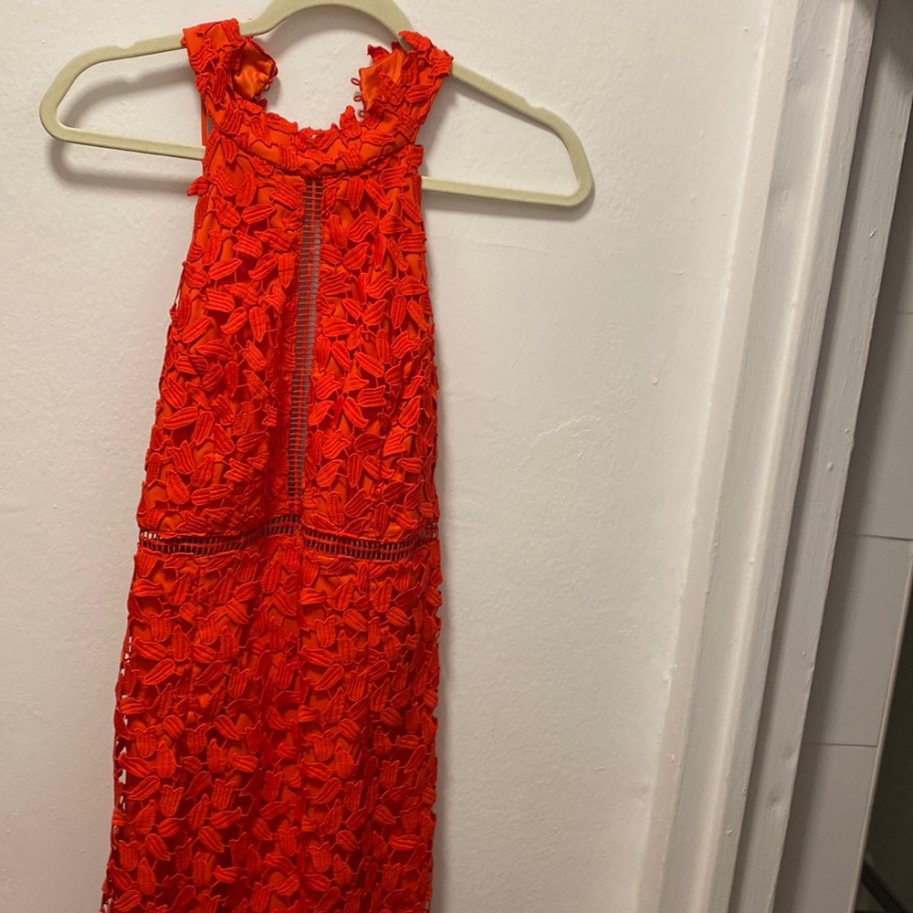 Bardot lace red dress